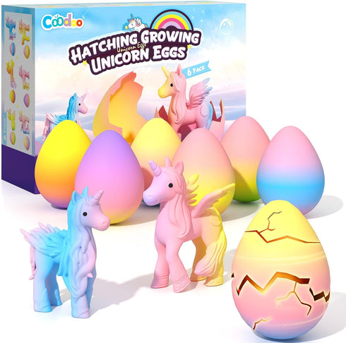 Coodoo Unicorn Hatching Rainbow Eggs for Kids - 6 Pack Unicorn Toys