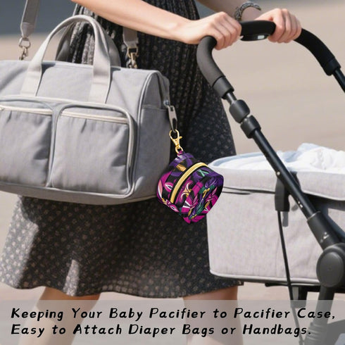 YETTASBIN Mardi Gras Portable Pacifier Holder Case with Metal Hook Buckle & Zipper for Diaper Bag and Stroller