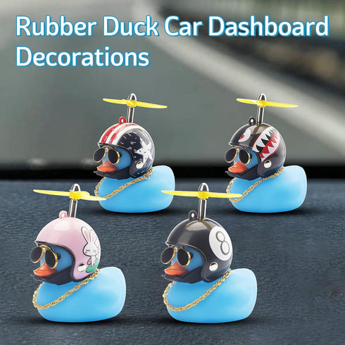 wonuu Rubber Duck Toy Car Decoration, Blue Duck Dashboard Ornaments with Cool Glasses & Propeller Helmet