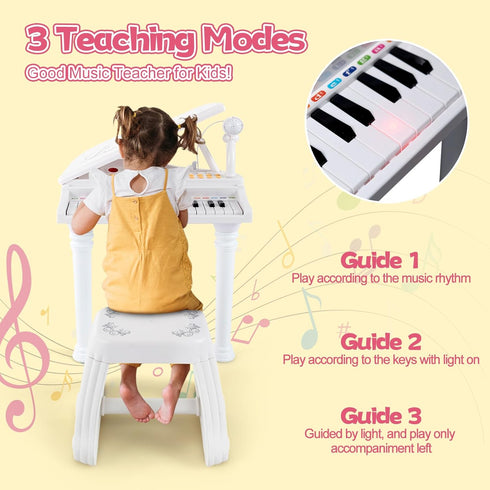 31-Key 31 HONEY JOY Classical Kids Piano, Toy Mini Grand Piano with Music Stand & Stool, Portable Electronic