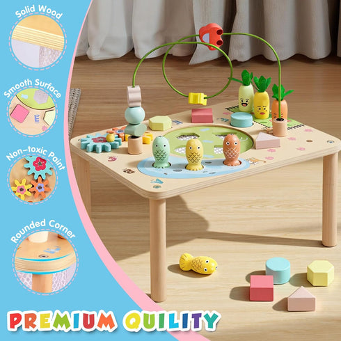 6 1 1st WINGYZ Activity Table, in Wooden Montessori Activity Center with Bead Maze Shape Sorter Fishing Game, Kids