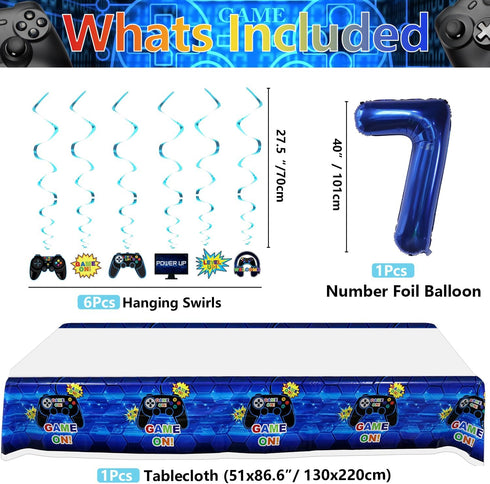 Video Game Party Decorations for 7th Birthday, HAPPY BIRTHDAY Banner, Balloons, Gaming Supplies