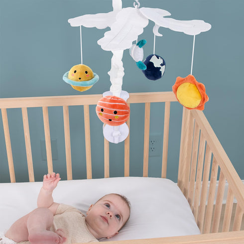 12 The Peanutshell Crib Mobile for Boys or Girls - White and Dark Blue Musical Baby Crib Mobile with Lullabies, Planets