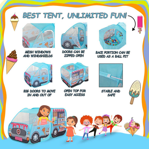 25.6" 55" 29.5" LimitlessFunN Ice Cream Truck Pop Up Kids Play Tent | Includes Carrying Case |, Children Indoor