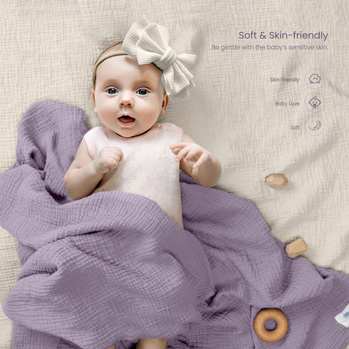 Muslin Swaddle Blanket Baby, Soft Cotton Swaddling Blanket, Neutral 2 Pack, Receiving Blanket, Purple