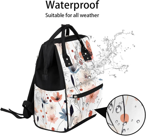 Hsnar Backpack Poppy Flowers Printed Waterproof Diaper Bag Large Capacity Baby Bag with Stroller Straps, Multi-Pocket