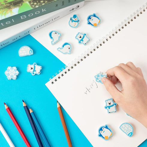 Haooryx 60Pcs Polar Animals Mini Erasers, Bulk Novelty Pencil Erasers, 3D Desk Puzzle for Classroom Prizes