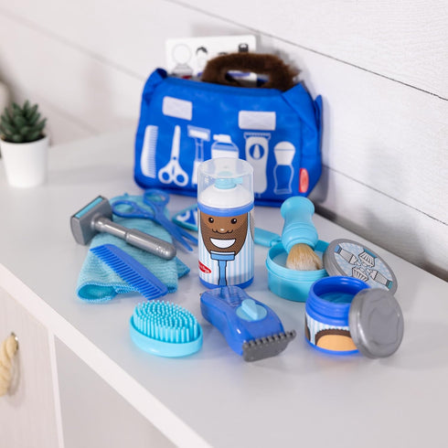 Set (16 3+ Melissa & Doug Barber Shop Pretend Play for Kids Piece) Shaving Toys, Wearable Beard & Grooming Accessories