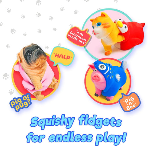 JA-RU Dress-Up Pets with Animal Costume Squishy Fidget Toys (1 Animal Pack), Stretchy Stress Relief Toys for Kids