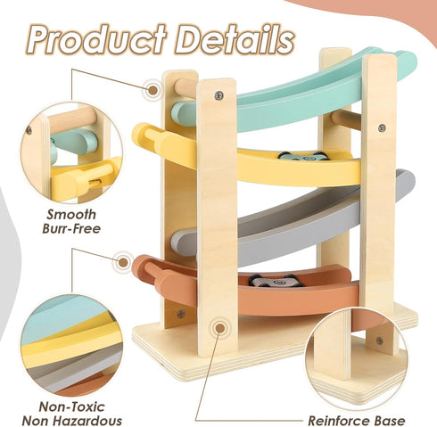 1 2 4 4 1-3 Joyreal Montessori Toddler Toys for Year Old - Level All-Wooden Car Ramp Racer Toys with Mini Cars