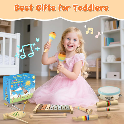 YUNLX 1-3 Set Baby Musical Instruments-Montessori Wooden Toys for Toddlers Neutral Colors Percussion Instruments