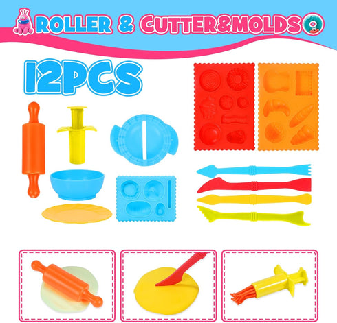 Set 3-8 30-Piece Toyze Playdough Tool for Year Olds | Playdough Accessory Kit with Animal Molds, Rolling Pin & Storage
