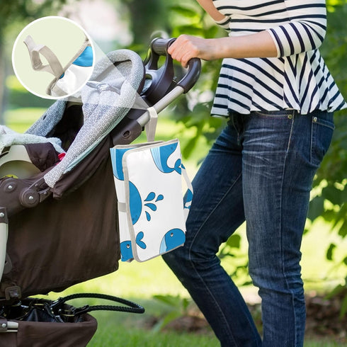 WELLDAY Cute Blue Whales Portable Diaper Changing Pad - Waterproof Foldable Baby Diaper Changing Pad with Built