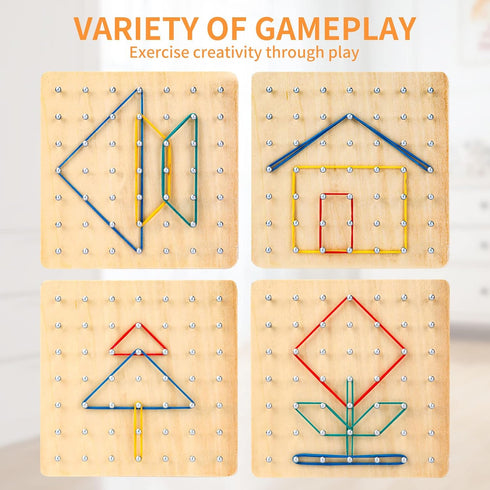 (6 6 0.6 HEELWIRE Wooden Geoboard,Montessori Toy,Graphical Mathematical Education Toy for Kids with Pattern Cards