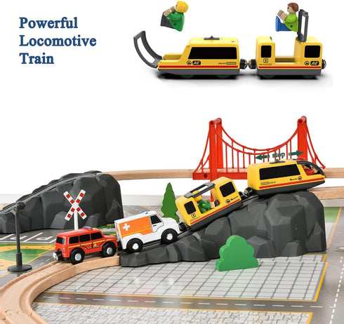 Giant Bean 72PCS Wooden Train Tracks & Trains, Gift Packed Railway Kits for Kids, Toddler Boys and Girls 3 Years+