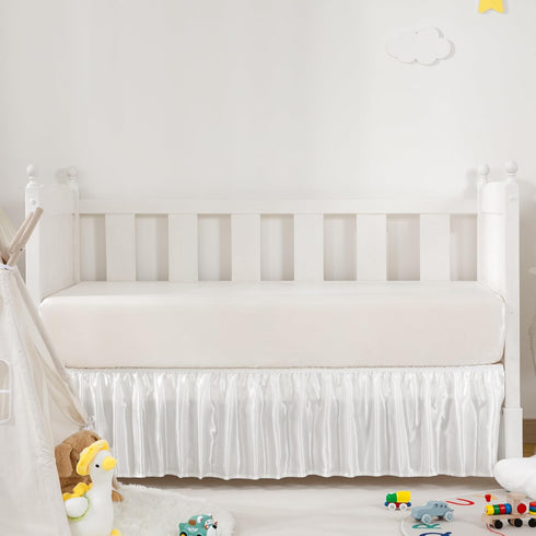 White Satin Crib Bed Skirt, 52" x 28" with 14" Drop Silky