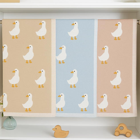 Cozy 30x30 Cotton Baby Blanket Knit Soft Swaddle Receiving Blankets Toddler Infant Blanket with Lovely Duck for Newborn