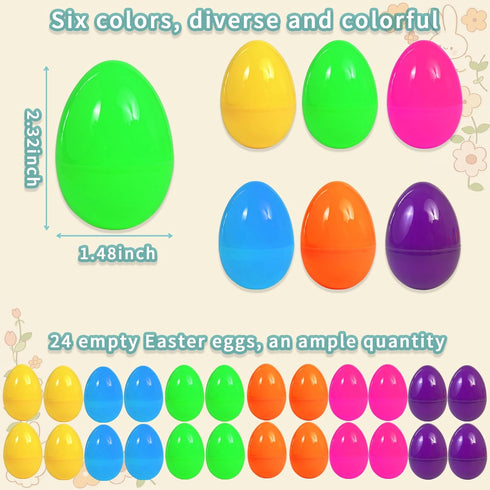 2.3" 24Pcs UOUYOO Empty Easter Eggs Colorful Bright Plastic Easter Eggs for Easter Egg Hunt, Suprise Egg, Easter Hunt