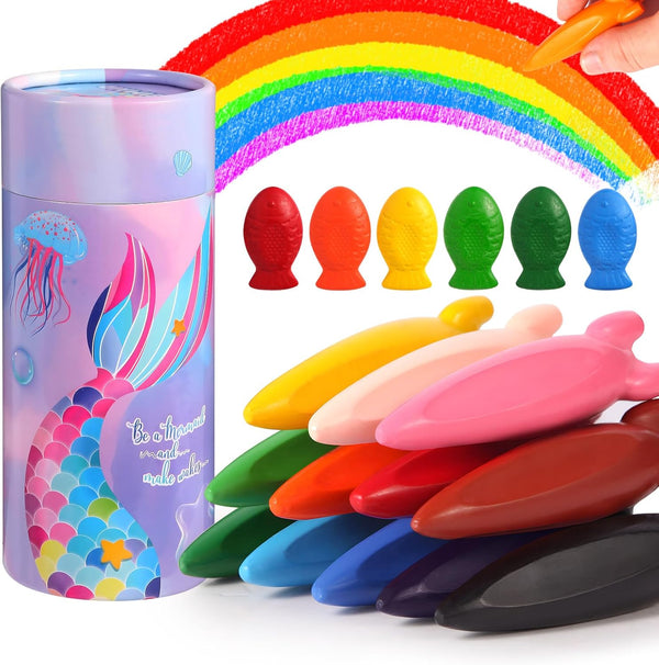 DreamyCandy DreamCandy Rocket and Fish-Shaped Crayons,18PCS Non Toxic Washable Toddler Crayons for Kids
