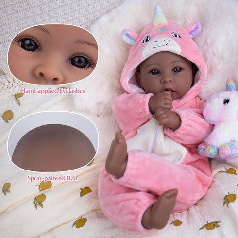 17 Inch 3+ Aori Black Baby Dolls Realistic Black Doll with Light Weighted Soft Body & Pink Outfits for Girls | Pretend