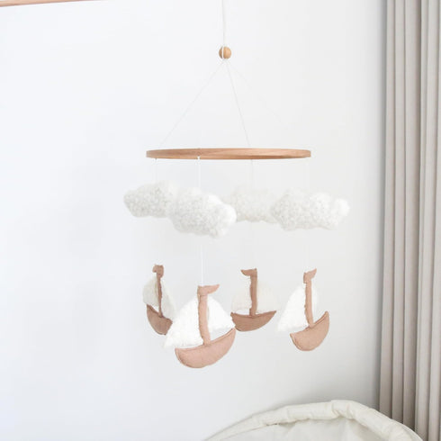 Goukurlsma Sailboat Sailboat Crib Mobile for Girls & Boys, & Cloud Mobile for Crib, Neutral Boho Baby Mobile for Crib