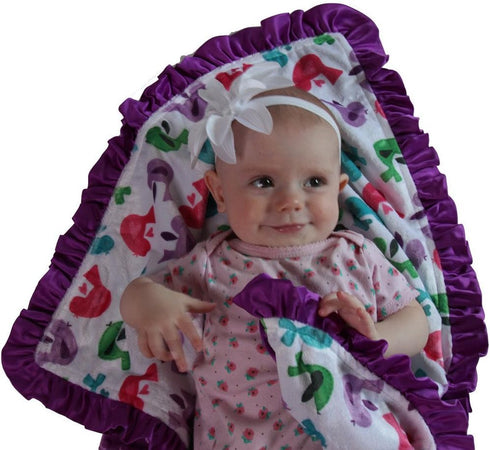 Baby Girls Reversible Stroller Blanket (Birds/Violet) Minky Velboa (Choose Color)