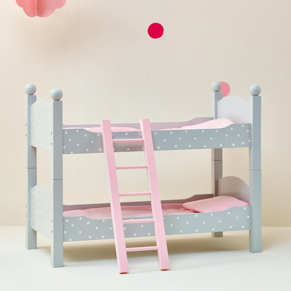18 in. Doll Wooden Convertible Bunk Bed - Olivia's Little World, Gray with White Polka Dots and Pink Accents