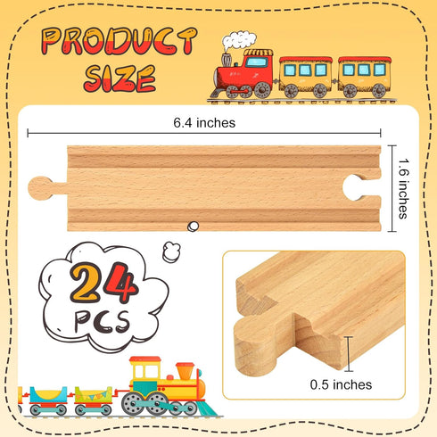 24 6 Inch Set Mototo PCS Wooden Train Track Straight Pieces Wooden Train Track Accessories Wood Railroad Expansion