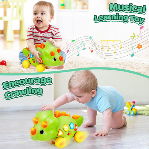 1 6-12 12-18 1-2 BainGesk Dinosaur Crawling Toys for Year Old Boy, Musical Baby Toys for Months, Early Development