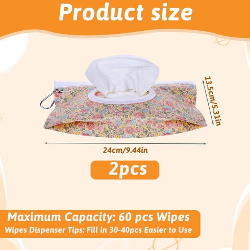 JIYIN 2 Pack Baby Wipe Container with Hook, Portable Refillable Wipe Holder Floral Pattern Reusable Travel Baby Wipes