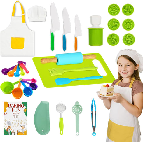 VONTIQUE 32 pcs Kids Cooking&Kids Baking Setsfor Real Cooking BakingMontessori Kitchen Tools for