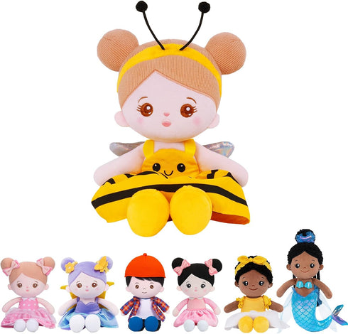 OUOZZZ Soft Baby Doll for Girls - My First Birthday Gift - Plush Rag Doll in Yellow Bee Dress for Toddlers Kids Infants
