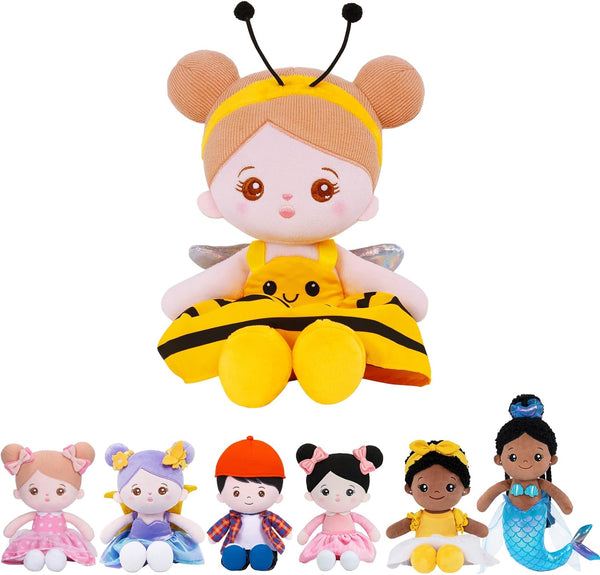 OUOZZZ Soft Baby Doll for Girls - My First Birthday Gift - Plush Rag Doll in Yellow Bee Dress for Toddlers Kids Infants
