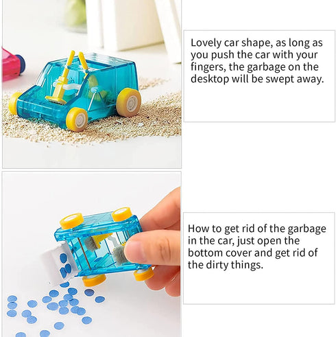 2 Pcs Mini Car Dust Cleaner - Cute Pencil Sweeper Trolley Gifts for Kids, Blue and Red