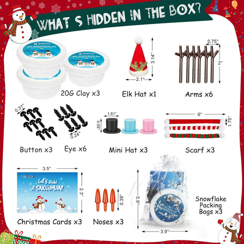 Hophine 3Pack Build a Snowman Kit, Molding Clay Snowman Kit, Christmas DIY Crafts for Kids, Perfect for Winter Holiday