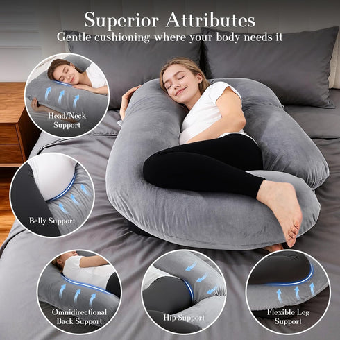57 Inch Pregnancy Pillows for Sleeping, U Shaped Full Body Maternity Pillow with Removable Velvet Cover - Support