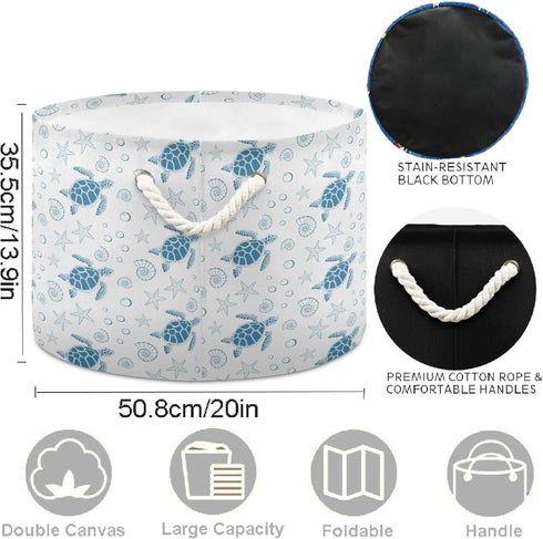 visesunny Collapsible Large Capacity Basket - Turtle Sea Star Shell Storage Hamper with Durable Cotton Handles