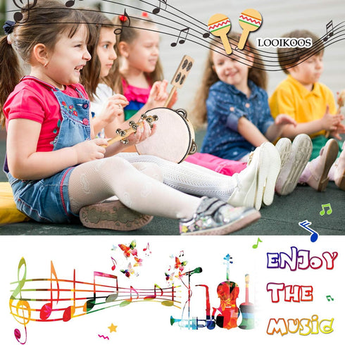Set LOOIKOOS Toddler Musical Instruments, Eco Friendly Music for Kids Preschool Educational, Natural Wooden Percussion