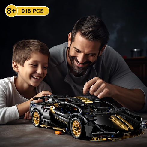 Sport Car Building Block Sets for Adults, 1:14 Race Car with LED Collectible Model Scale Engineering Toys Birthday