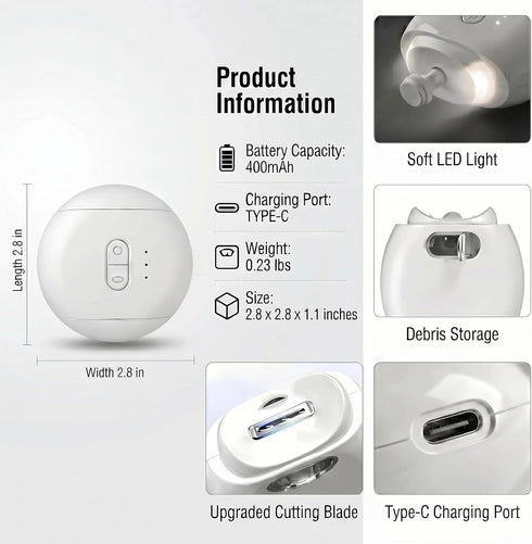 WHYLHJ Trimmer Electric Nail File & for Seniors & Babies Rechargeable Quiet LED Light Built-in Storage Multiple Speeds