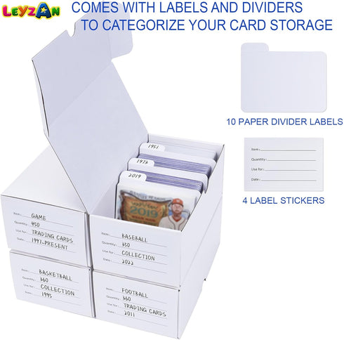 Trading-Card Storage Box, 4-Pack • 400 Count Corrugated Cardboard Storage Box with Dividers & Labels for TCG/Magic/Mtg