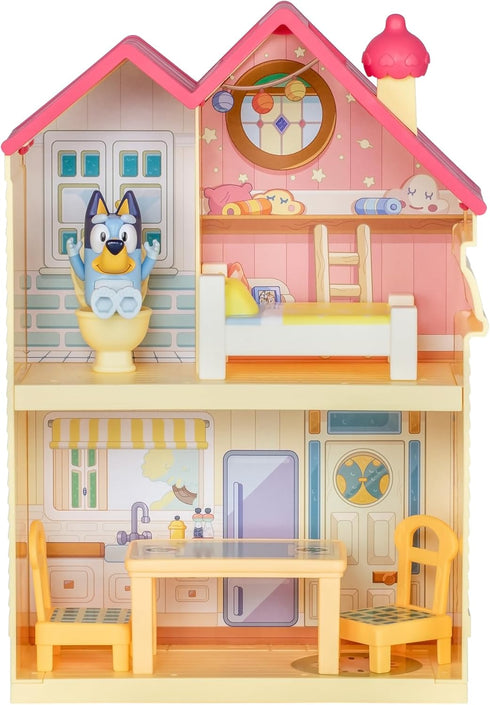 BLUEY Mini Home Playset - Compact House Playset with Carry Handle, Three Rooms and Figure with 5 Play Pieces