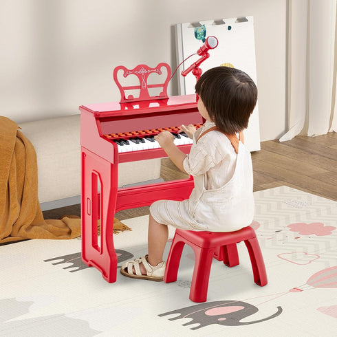 37-Key HONEY JOY Kids Piano, Red Kids Keyboard Piano w/ Music Stand & Bench, Gift for Babies w/ Microphone, Portable