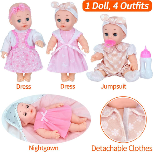 Besurejoy 12'' Playset 4 Bottle,Backpack Set Baby Doll with Outfits,Clothes Hanger,Swaddle