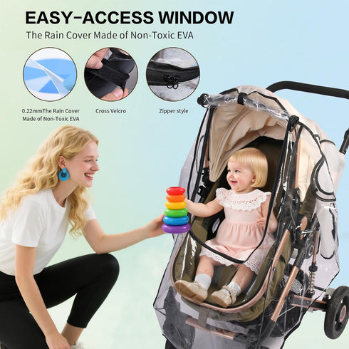 UQBEUQ 4 Stroller Rain Cover, Universal Rain Cover for Stroller with Waterproof Zipper, Clear Travel Weather Shield