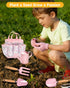 Set 8 Kids Gardening Tool Toys - Pieces Quality Garden Kit for Toddlers & Kids with Shovels, Rake, Watering Can, Hat