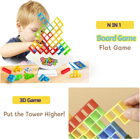 64 Pcs Tetra Tower Stacking Game, Fun Balance Building Blocks Board Games for Kids Adults Family Party Gifts