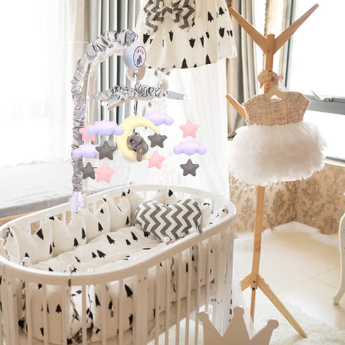 12 Baby Crib Mobile with Elephants, Clouds and Stars,Baby Mobile Musical Crib Mobile Music Box with Lullabies (Elephant