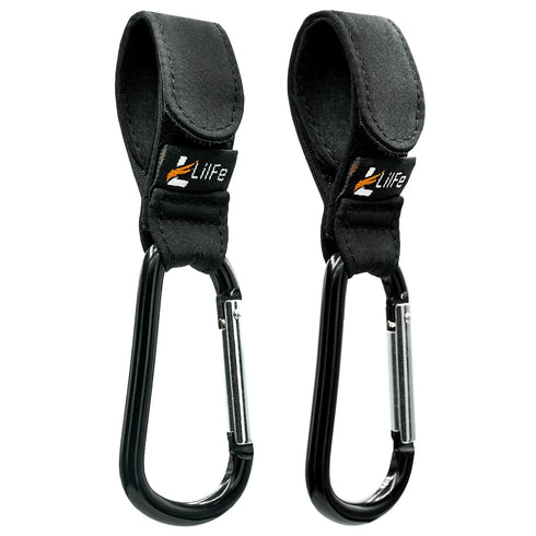 2 Pcs Black Baby Stroller Hooks for Hanging, Multipurpose Stroller Straps with Durable Clips for Diaper Bags