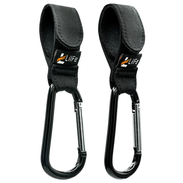 2 Pcs Black Baby Stroller Hooks for Hanging, Multipurpose Stroller Straps with Durable Clips for Diaper Bags